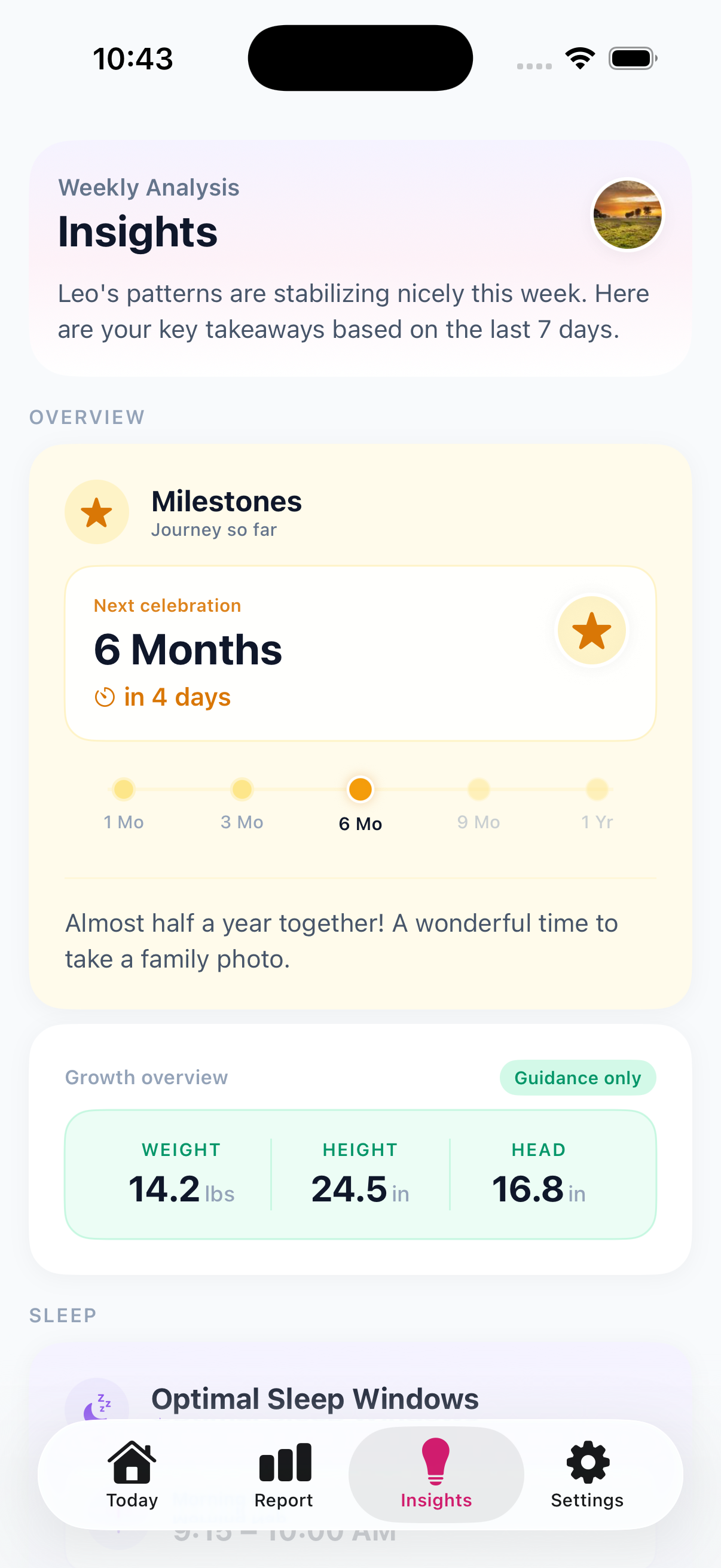 Baby Tracker Pro — Insights screen