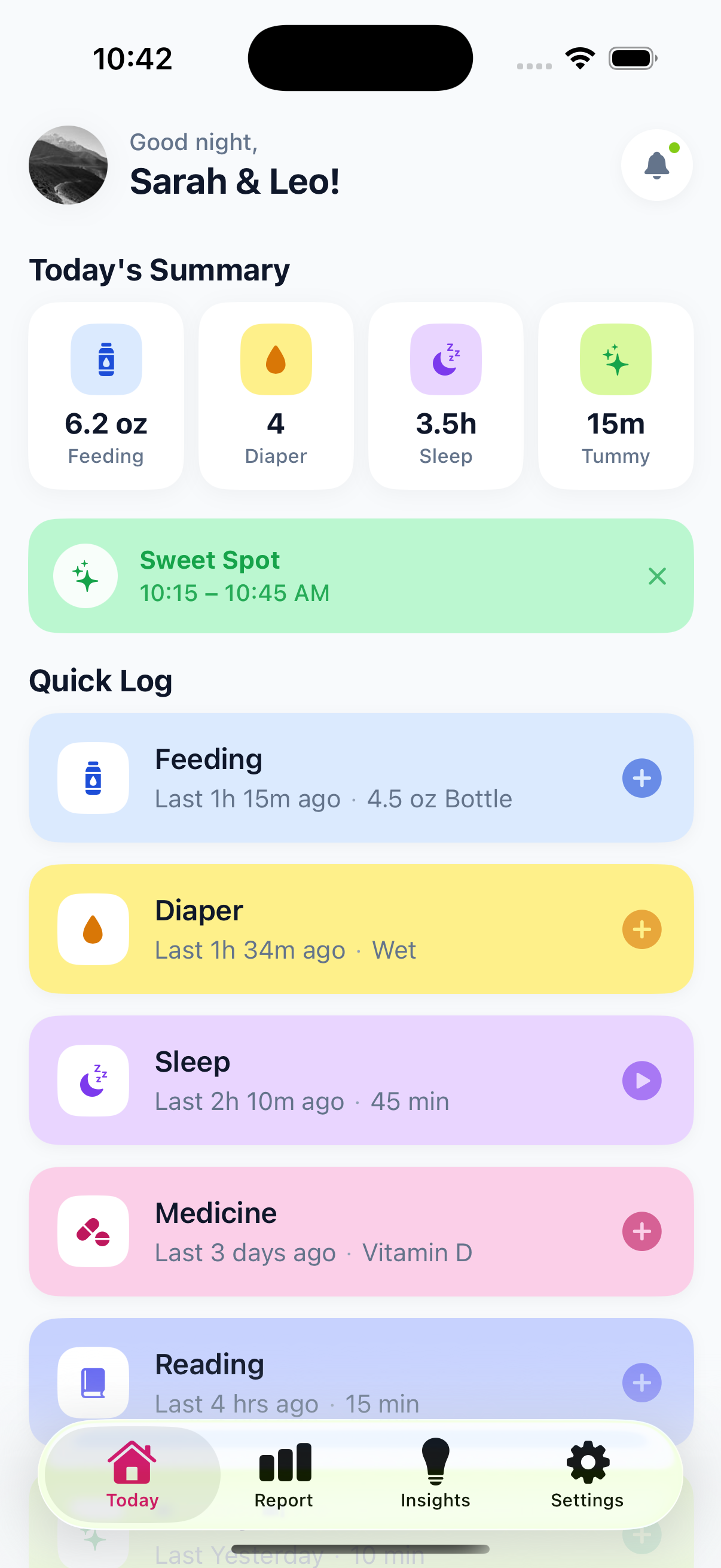 Baby Tracker Pro — Today screen